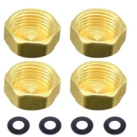 1/2 Inch Brass Cap Female Thread, Pack of 4 Brass Cap Hexagon, DN15 Pipe Cap with Hexagon, Blanking Plug, with 4 Seals, Pipe Cap End Cap Thread Fitting, for Water Pipe