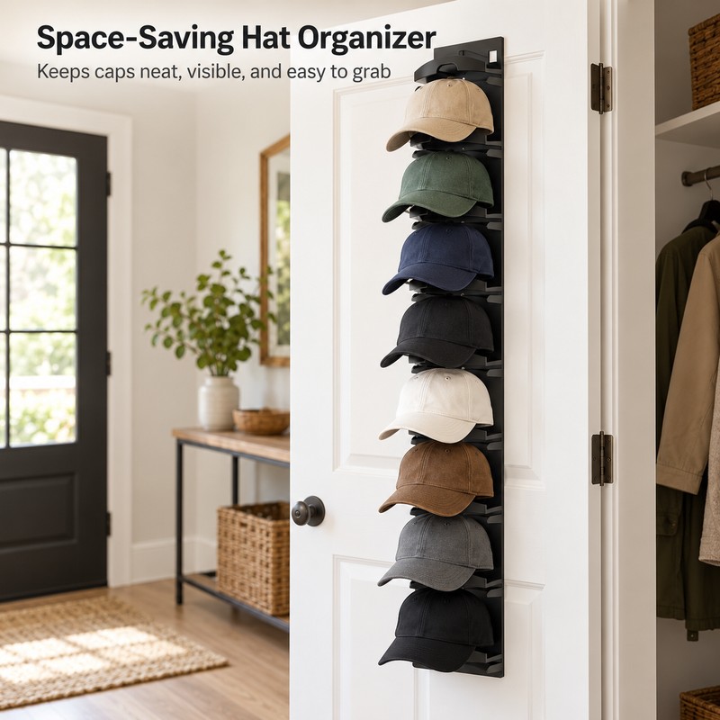 Baseball Cap Organizer for Closet & Door Storage – Space-Saving