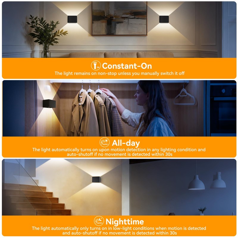 Aialun Battery Operated Motion Sensor Wall Light,5000mAh Rechargeable Wall Sconce