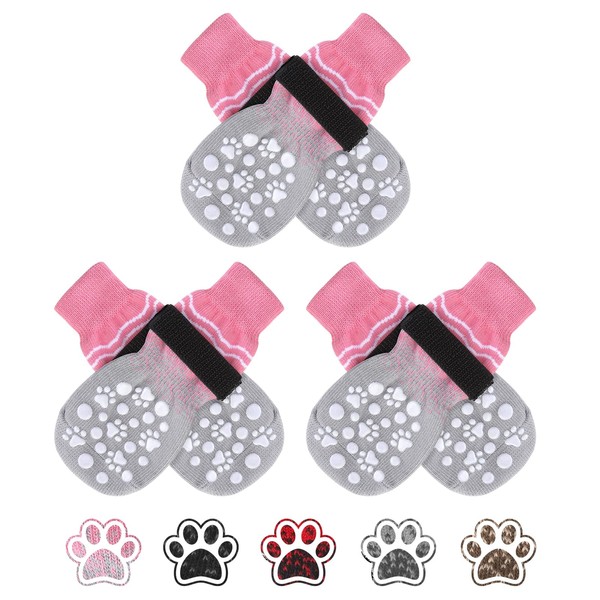 BINGPET Double Side Non-Slip Dog Socks for Hardwood Floors,6 PCS