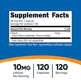 Nutricost Lithium Orotate (10mg) 120 Capsules - Vegan Lithium Supplement, GMO-Free, Gluten-Free