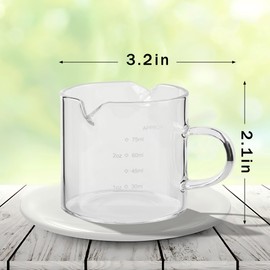 Emlim Espresso Double Spout Glass Coffee Cups with Handle - 75ML/2.5OZ Clear Borosilicate Glass Shot Glasses with Scale Measurement (2 Pack)