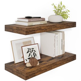 12" Deep Floating Shelves for Wall 24 Inches Long, Heavy Duty Wall Shelves for Bedroom Bathroom Kitchen Laundry Room, Farmhouse Rustic Shelves for Home Decor, 24" X 12" X 2" Set Of 2, Rustic Brown