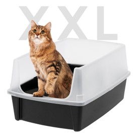 IRIS IRIS USA XX-Large Cat Litter Box, Open Top Extra Large Litter Box for Big Cats and Multi-Cat Households, High Sided Scatter Shield, Easy to Clean, Black