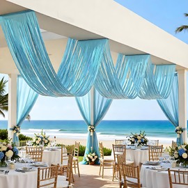QFSH 2Pcs Metallic Foil Ceiling Fringe Curtains (Blue)