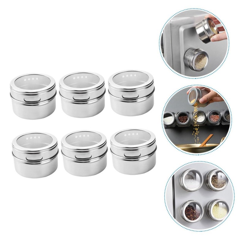 KICHOUSE Modern 6pcs Stainless Steel Spice Tin Magnetic Salt Pepper