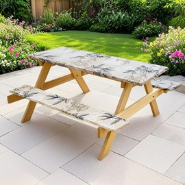 96x30 Picnic Table Cover with Bench Covers Waterproof Elastic Floral Fitted Outdoor Picnic Table Covers Set For 8ft 3 Pieces Washable