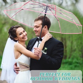 Sanwuta 12 Pcs Transparent Folding Umbrella Full Automatic Clear Foldable Auto Open Close Umbrellas for Rain Wedding(Pink)