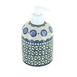 Blue Rose Polish Pottery - Green Maia Soap Dispenser - 5.5" Tall - Hand-Painted Polish Pottery Ceramic Bathroom Accessories
