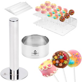Kit de moldes para tartas de 2 pulgadas y empujador con soporte para tartas y palos; moldes de acero inoxidable para hornear en casa, fiestas de cumpleaños, postres de boda