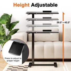 Sweetcrispy Mobile Standing Desk, Overbed Bedside Table with Wheels, Height Adjustable & Angle Tiltable Desktop with Tray, Rolling Table for Home Office, Bed, Sofa, 33Lbs Capacity, Black