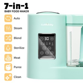 CuddleeBaby Baby Food Maker, Baby Food Processor with Silicone Spatula, Baby Food Blender, Auto Cooking & Grinding, Steam Cook and Blender, Touch Screen Control, BPA Free, Green