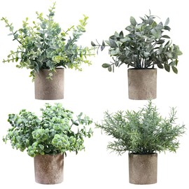 Plantas Artificiales en Maceta, paquete de 4 paquetes de plantas artificiales, minimacetas artificiales, arbustos de topiario de imitación de...      