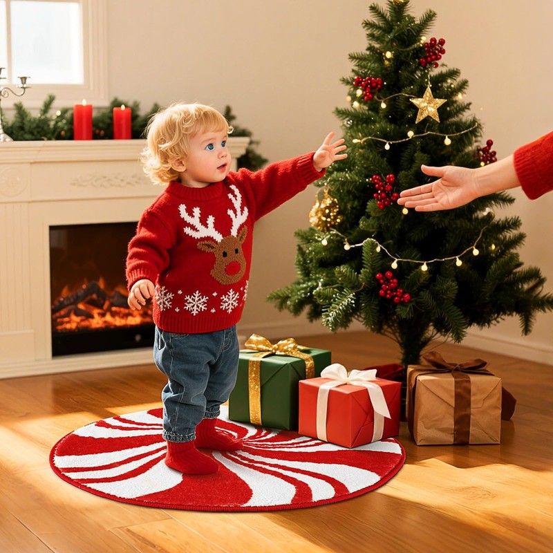 FEBSNOW Christmas Bathroom Rugs Decor, 21.6 Inch Christmas Red and