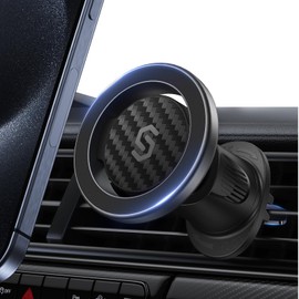 Smartphone Holder for Cars, MagSafe Compatible, Syncwire, Reinforced Metal Hooks, For Car Air Conditioning Vents, Magnet, In-Car Smartphone Holder, Car Smartphone Stand, Fall Prevention, 360° Rotation, Compatible with All Types of Smartphones such as iPhone 16, 15, 14, 13, 12 SE, Samsung Xperia (Carbon Fiber Color)