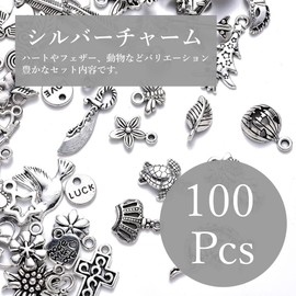 HappyHome Charm Parts, Pendant Top, Accessory Parts, 100 Pieces, Silver, DIY Handmade Accessories, Metal, No Gemstone