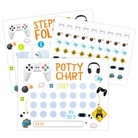 Video Game Potty Training Chart, Games Potty Training Sticker Chart for Toddlers Boys Girls(1 Pack Includes 10 Potty Training Chart, 1 Instruction, 4 Stickers) - a12