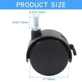 Hordion 5 Pcs 2 Inch Nylon Caster Wheels, Furniture Caster Wheels Threaded Stem Casters with Brake, 5/16 Threaded Caster Wheel Replacement for Cart, Coffee Table (Capacity 66Lbs)