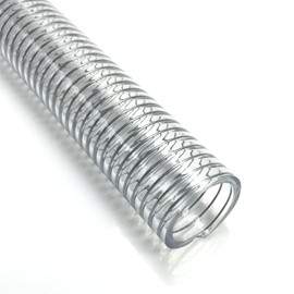 Clear Wire Reinforced Suction Hose 2” ID × 2-5/16” OD - 10ft Heavy Duty Flexible PVC Spiral Steel Wire Pipe High Pressure Vacuum Vinyl Tubing for Drawing Water Oil Powder (10 ft, 2" ID)