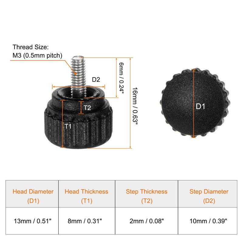 sourcing map 20pcs Knurled Clamping Knobs Thumb Screws M3 x
