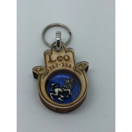 Leo Zodiac Keychain Hamsa Shape Handmade  W Wood In The Holy Land GOOD LUCK