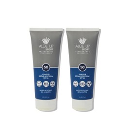 Aloe Up Sport Sunscreen Lotion SPF 50 - Broad Spectrum UVA/UVB Sunscreen Protector for Face and Body With Hydrating Aloe Vera Gel Non-Greasy No White Cast Reef Safe Fragrance Free - 6 Oz- 2 pack