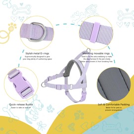 Wisedog No Pull Dog Harness - Adjustable Webbing Dog Halter Harness with Reflective Soft Padded for Large Dogs(Lilac Purple, L|Neck=18.5"-22"/Chest=27"-35.5")