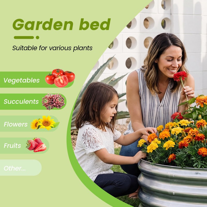 AHEONLAR 3Pack 2x2x1 ft Round Galvanized Raised Garden Bed Kit