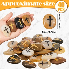Fabbay 40 Pcs Cross Engraved Stones Prayer Rocks Inspirational Rocks Christian Clinging Cross Heavenly Gratitude Blessings Faith Encouragement for Christmas Religious Gifts, 4 Styles, 1-2 Inches Each