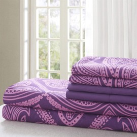 Lux Decor Collection Bed Sheets - 6 Pc Queen Size Sheets - 1800 Thread Count Brushed Microfiber Sheets - 16 Inches Deep Pocket Bedding Sheets & Pillowcases (Queen, Paisley Purple)
