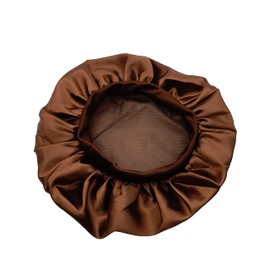 FELEFI Wide Band (Brown) Silky Satin Night Sleep Cap Hair Bonnet