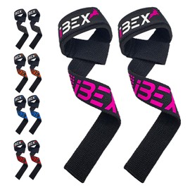 iBEX Weight Lifting Straps with Padded Wrist Support and Advanced Gel Grips - Strongly stitched 100% cotton Extra Long Gym Straps for Deadlift, Workout & Barbell Shrugs (Pink)
