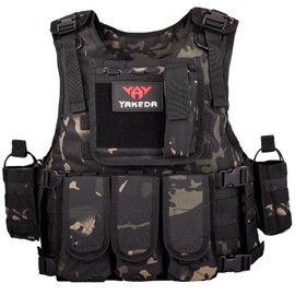 YAKEDA Outdoor Tactical Airsoft Vest Adjustable Fit Adult (Black CP)