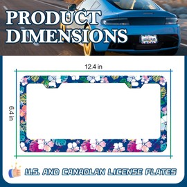 LIN KANG 2Pcs Blue Pink Hibiscus Flower License Plate Frames Colorful Tropical License Plate Holder Universal Aluminum Metal Rust-Proof Waterproof Car Decorative Tag Frames for Standard US 12x6 Inch