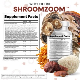 Clean Nutraceuticals Lions Mane 20in1 Mushroom Supplement with Turkey Tail Reishi Cordyceps Chaga Maitake Meshima Poria Cocos Shiitake Oyster Porcini Enoki - 1 Pack