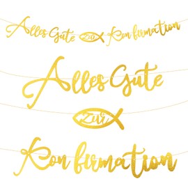 Happy Confirmation Garland, Paper Communion Decoration Banner, Christening Party Decoration, Hanging Banner Decoration for Boys and Girls, Communion Party (Gold)