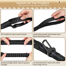 BOJLY Heavy Duty Tactical Bungee Dog Leash, 4-6ft No Pull Dog Leash with Quick Release Carabiner, Reflective Shock Absorbing Leashes with Car Seat Belt for Medium Large Dogs, Black