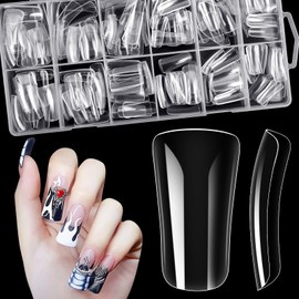 MELLIEX 240 PCS Duck Nail Tips Full Cover Clear Acrylic Nail Tips for Gel Extensions French Y2K Long Wide False Nails Tips Kit, 12 Sizes