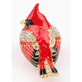 SEVENBEES Cardinal Bird Trinket Box Metal Enameled Animal Figurines Collectable Wedding Jewelry Ring Holder Organizer - Mothers Day Gifts