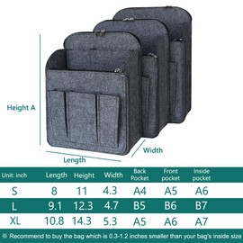 APSOONSELL Backpack Organizer Insert, Felt Bag Organizer for Backpack Rucksack Shoulder Bag Shaper Foldable, Gray, L