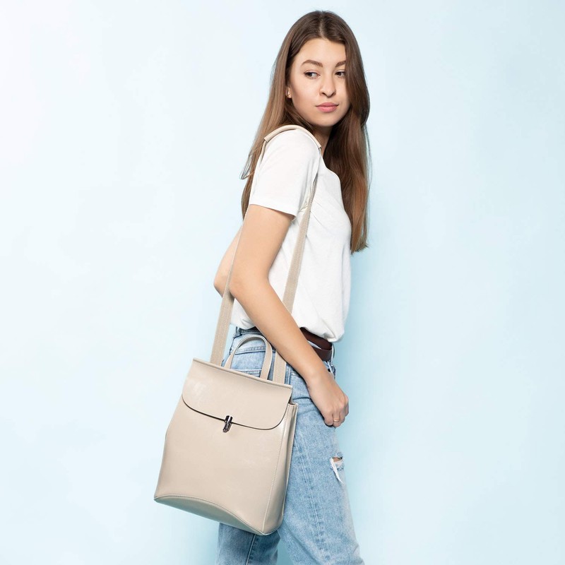 Realer Genuine Leather Backpack / Shoulder Bag For Women, beige