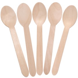 LotFancy Disposable Wooden Spoons, 100Pcs 6.25 inch Wood Cutlery Spoons, Biodegradable Compostable Eco-friendly Birchwood Sampling Tasting Spoons