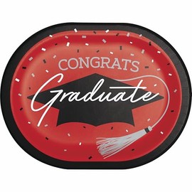 Trendware School Spirit Red Graduation Oval Platters, 24 Count