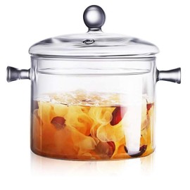 2300ml Glass Saucepan with Cover, Stovetop Cooking Pot and Pan with Lid and Handle Simmer Pot Clear Soup Pot, High Borosilicate Glass Cookware