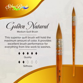 Silver Brush Limited 2025S-MD Golden Natural Quill Paintbrush for Oil, Acrylic, Watercolour, Gouache, Inks, & Dyes, Size MD, Short Handle
