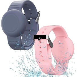 Waterproof Air Tag Bracelet for Kids(2 Pack)  Soft Silicone Wristband Lightweight GPS Compatible with AirTag Watch Band (Grey Blue & Pink) - Color: Grey Blue & Navy Blue