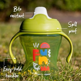 Tommee Tippee Sippee Trainer Cup with Handles, Water Bottle for Toddlers, Spill-Proof, BPA Free, 8oz, 7m+, Pack of 3, Pink, Green and Orange