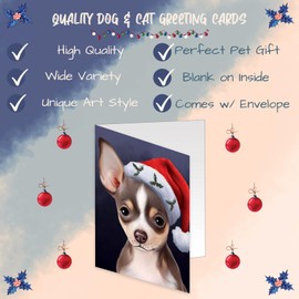 Christmas Santa Hat Chihuahua Dog Greeting Cards - Adorable Pets Invitation Cards with Envelopes - Pet Artwork Christmas Greeting Cards (50 Greeting Card)