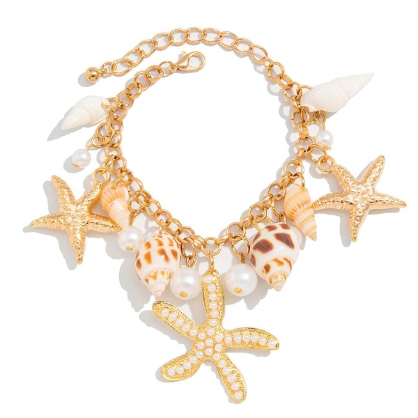 Cosswe Starfish Shell Bracelets Sea Star Shell Beads Bracelets Adjustable