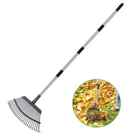 GreatBuddy Adjustable Leaf Rake, 18'' Wide Metal Rake, Perfect for Lawn, Yard, Garden & Large Area, 29''- 72'' Expandable Stainless Steel Handle, Easy to Use